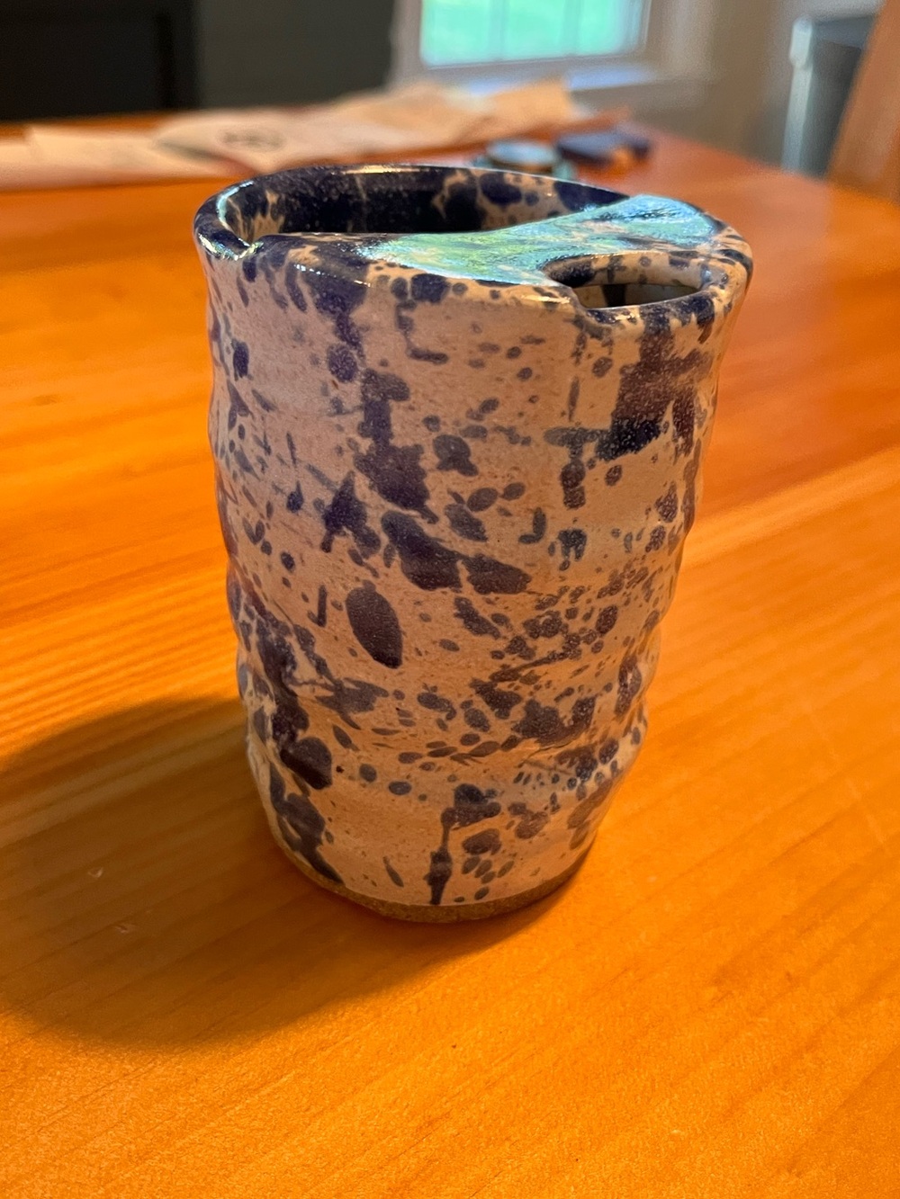 Handmade Blue Speckled pottery travel coffee mug